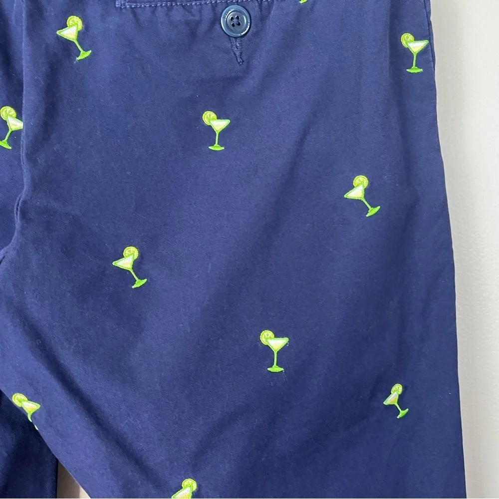 Lilly Pulitzer Womens 6 Blue Capris Embroidered Lime Margaritas Cotton Vacation